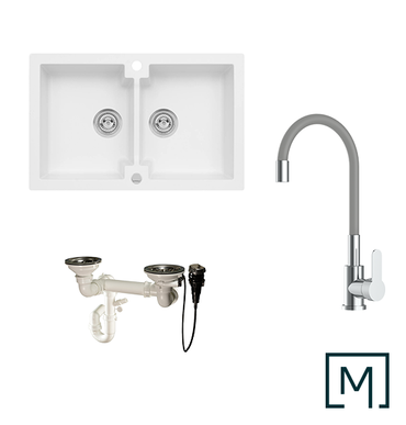 Granitspüle Mojito 160 & Küchenarmatur Flex mit Siphon - Moderno