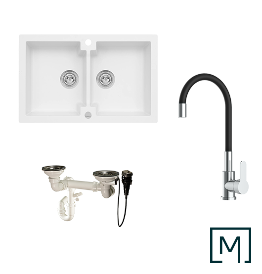 Granitspüle Mojito 160 & Küchenarmatur Flex mit Siphon - Moderno