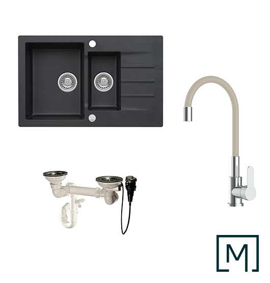 Granitspüle Mojito 120 & Küchenarmatur Flex mit Siphon - Moderno
