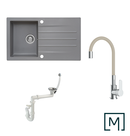 Granitspüle Mojito 100 & Küchenarmatur Flex mit Siphon - Moderno