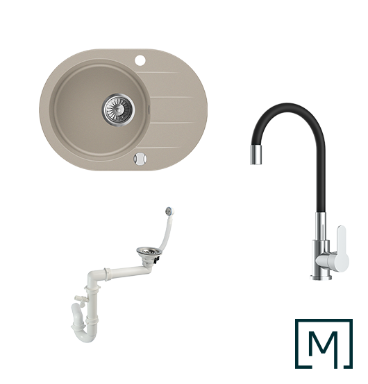 Granitspüle Coast 50 & Küchenarmatur Flex mit Siphon - Moderno