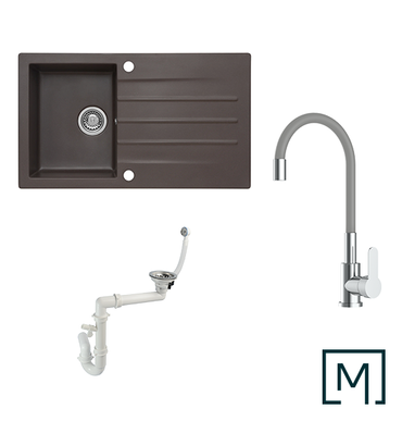 Granitspüle Mojito 100 & Küchenarmatur Flex mit Siphon - Moderno