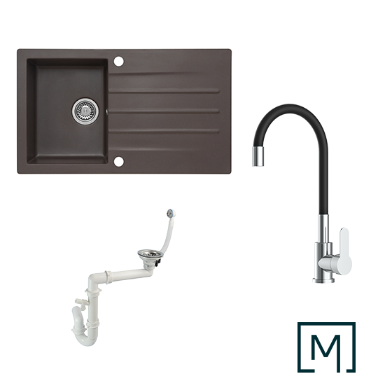 Granitspüle Mojito 100 & Küchenarmatur Flex mit Siphon - Moderno