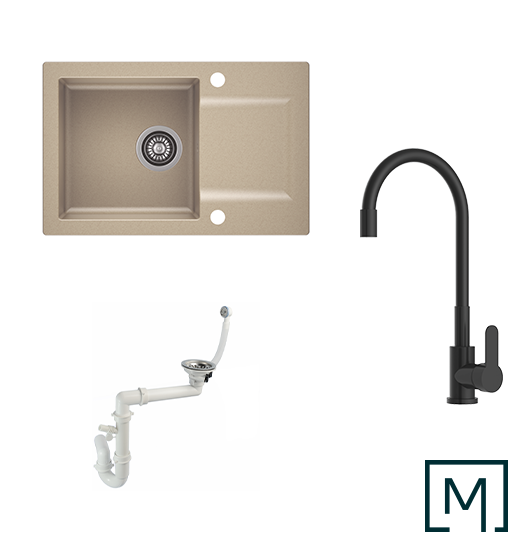 Granitspüle Coast 100 & Küchenarmatur Flex mit Siphon - Moderno