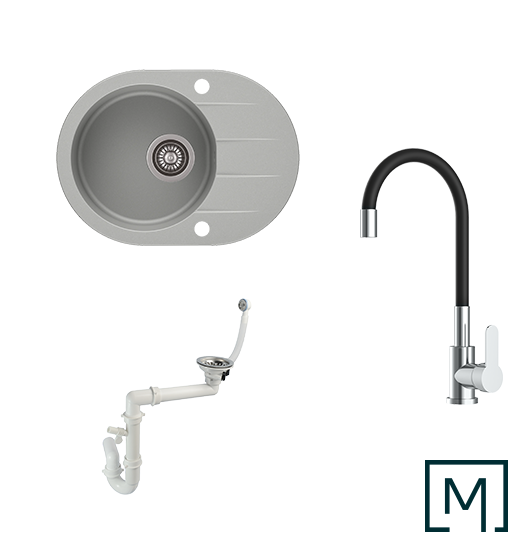 Granitspüle Coast 50 & Küchenarmatur Flex mit Siphon - Moderno