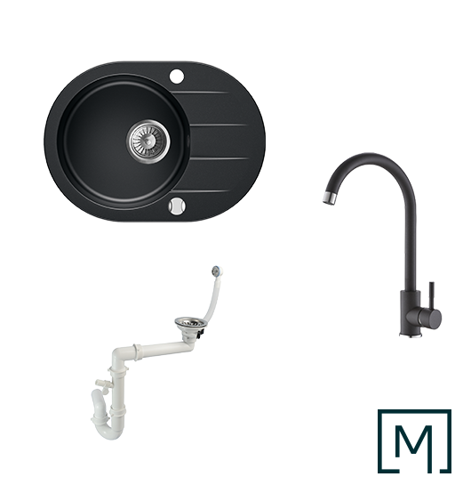 Granitspüle Coast 50 & Küchenarmatur Mona mit Siphon - Moderno