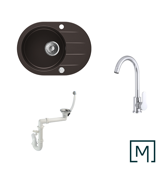 Granitspüle Coast 50 & Küchenarmatur Deco mit Siphon - Moderno