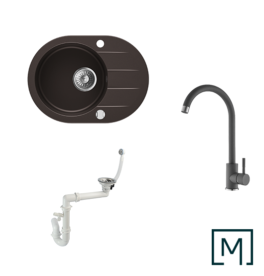 Granitspüle Coast 50 & Küchenarmatur Mona mit Siphon - Moderno