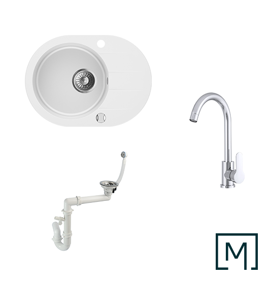 Granitspüle Coast 50 & Küchenarmatur Deco mit Siphon - Moderno