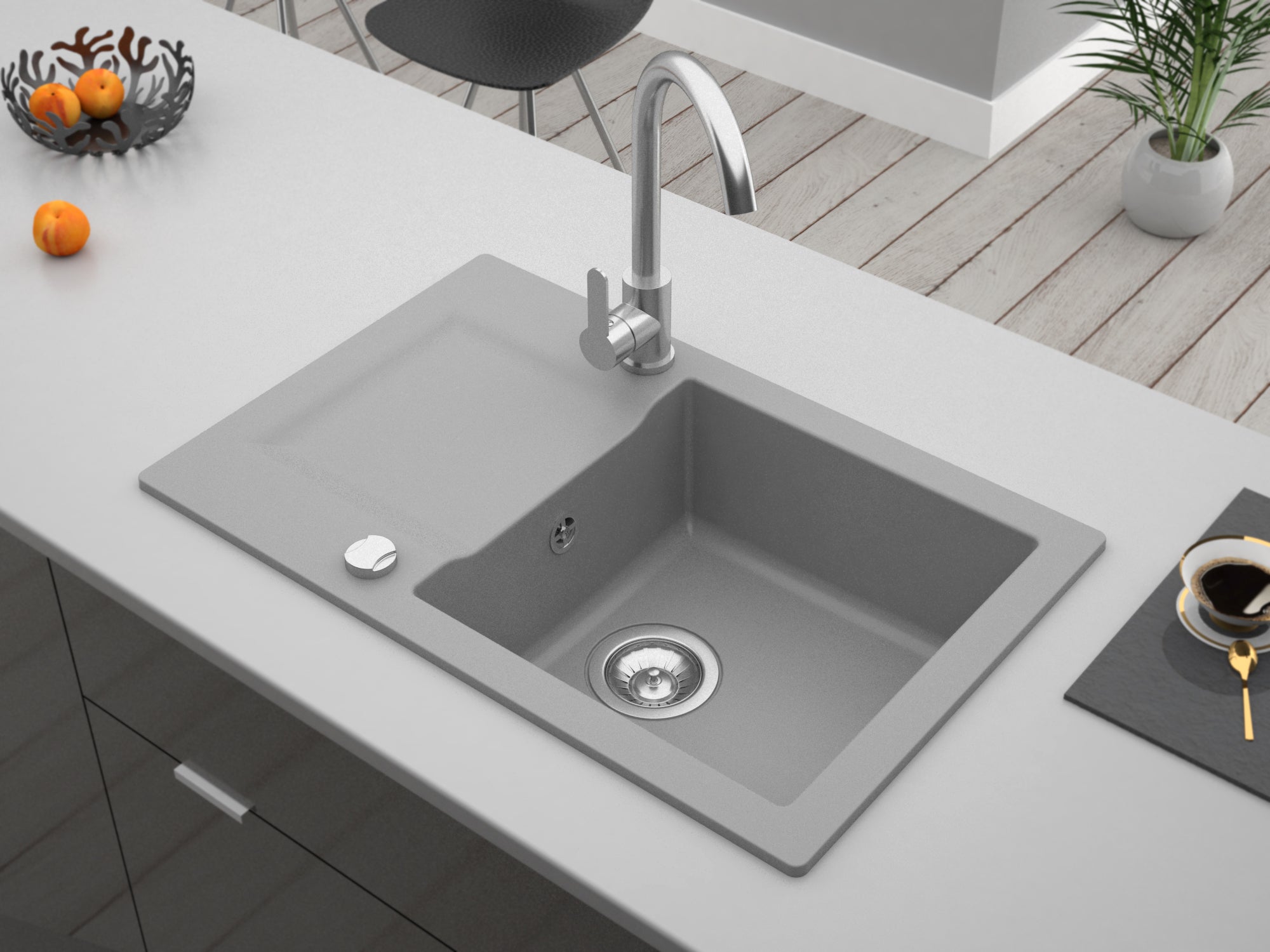 Granitspüle Coast 100 & Küchenarmatur Flex mit Siphon - Moderno
