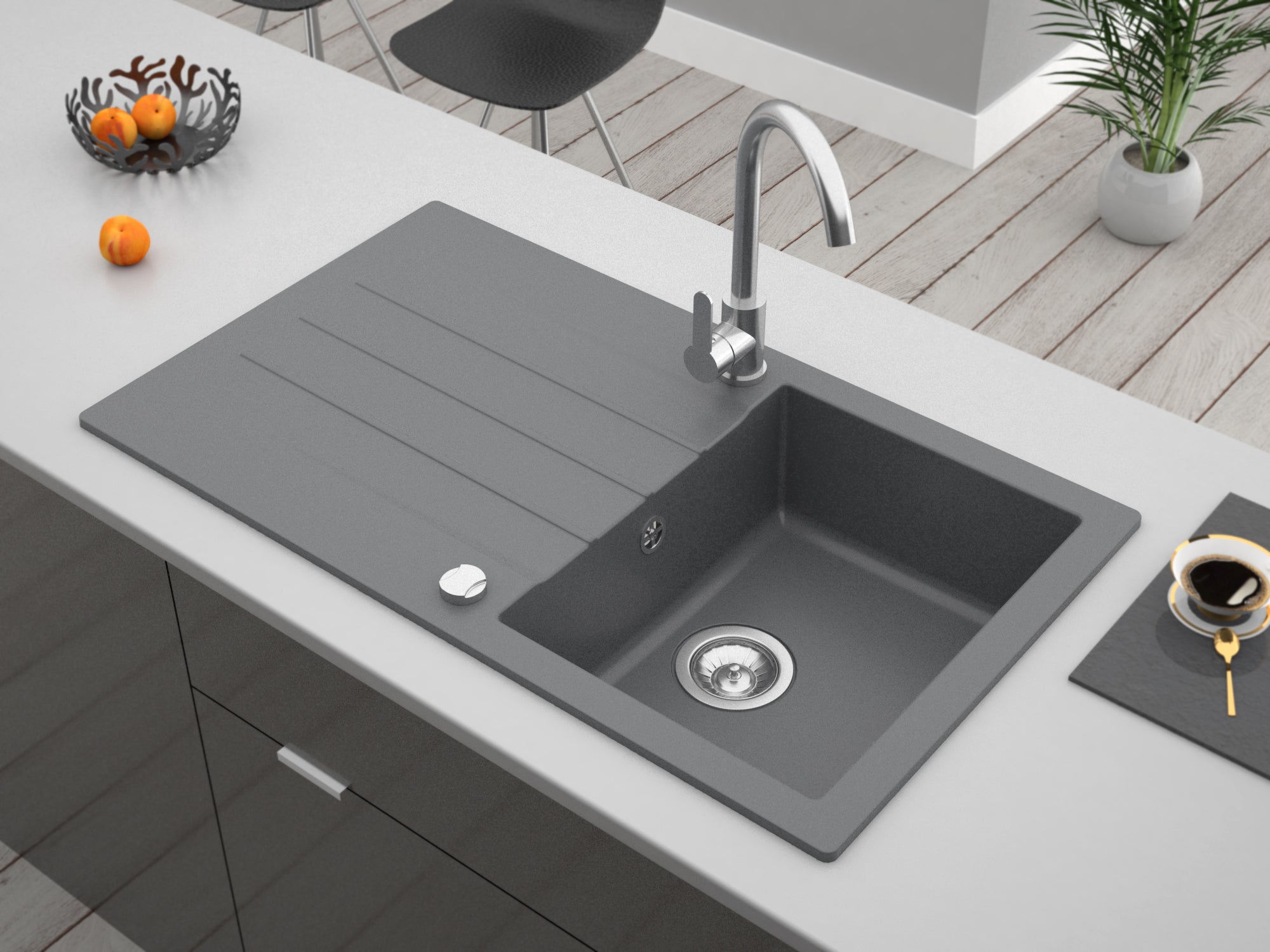 Granitspüle Mojito 100 & Küchenarmatur Deco mit Siphon - Moderno
