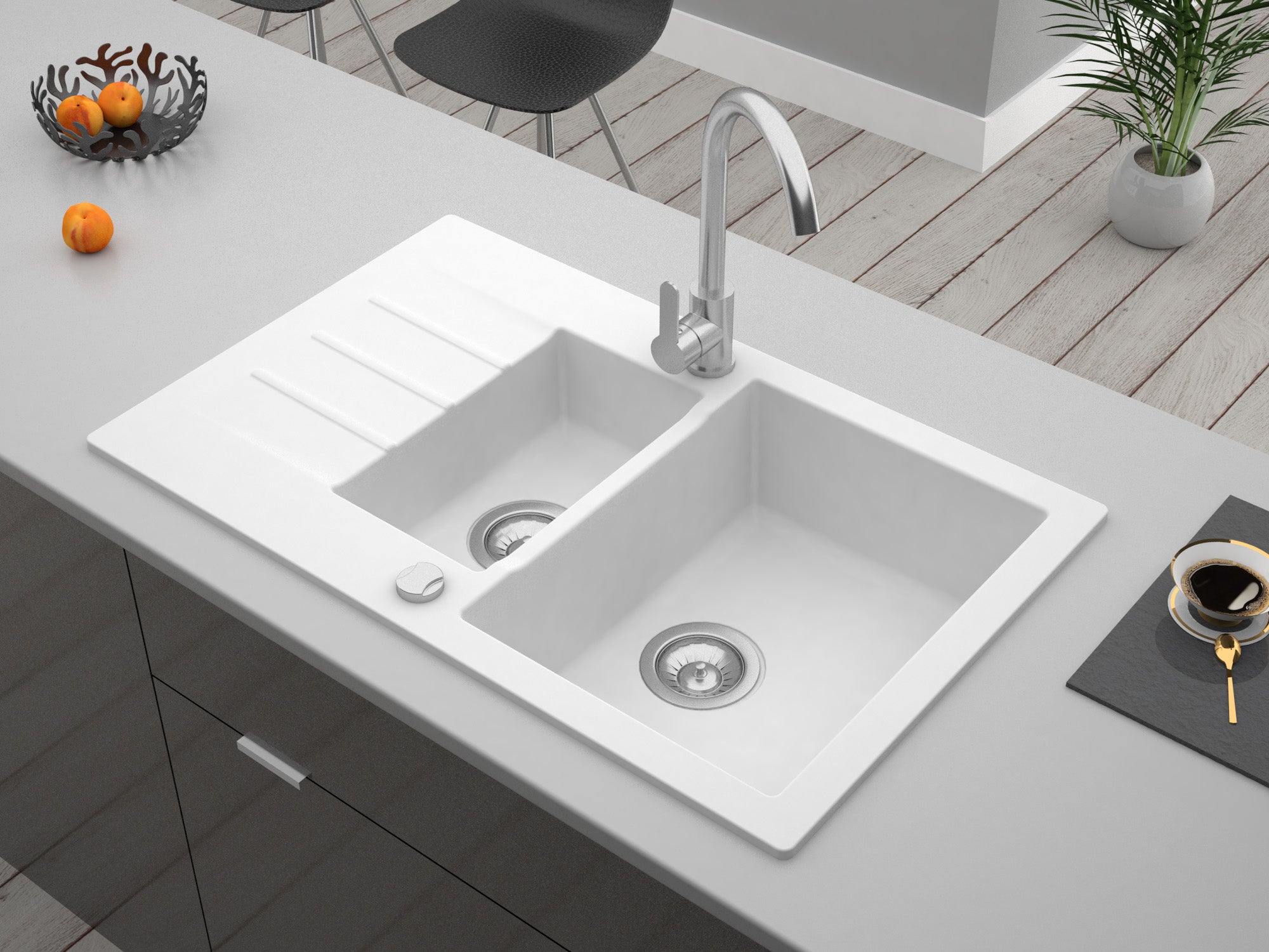Granitspüle Mojito 120 & Küchenarmatur Deco mit Siphon - Moderno