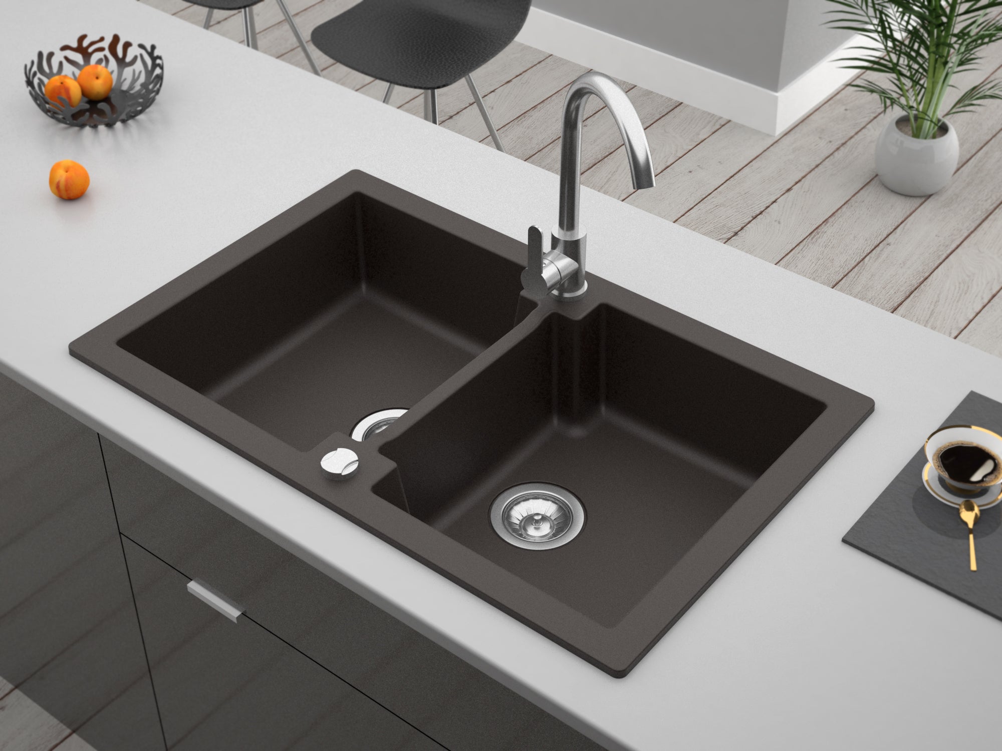 Granitspüle Mojito 160 & Küchenarmatur Deco mit Siphon - Moderno