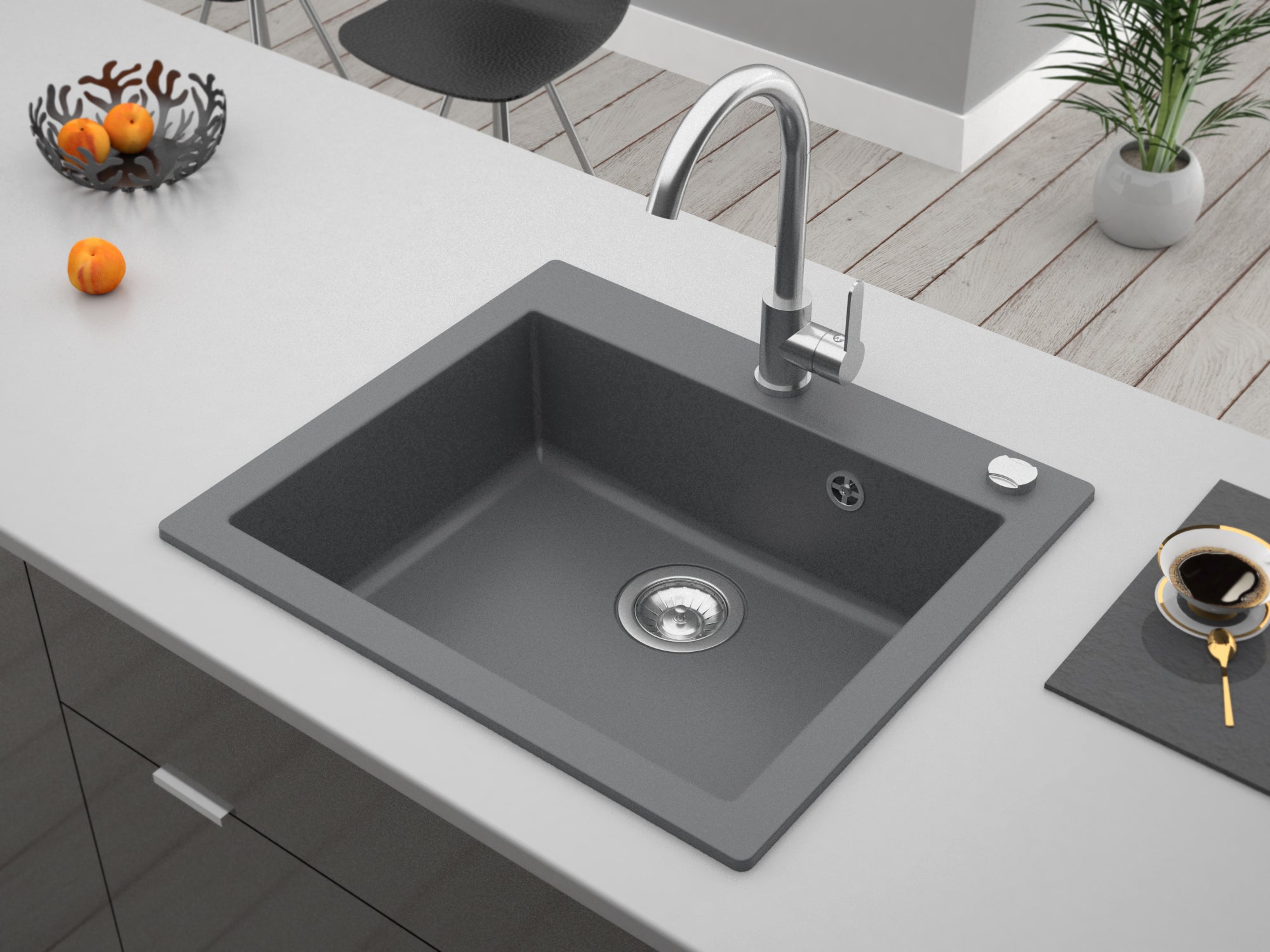 Granitspüle Mojito 60 & Küchenarmatur Deco mit Siphon - Moderno