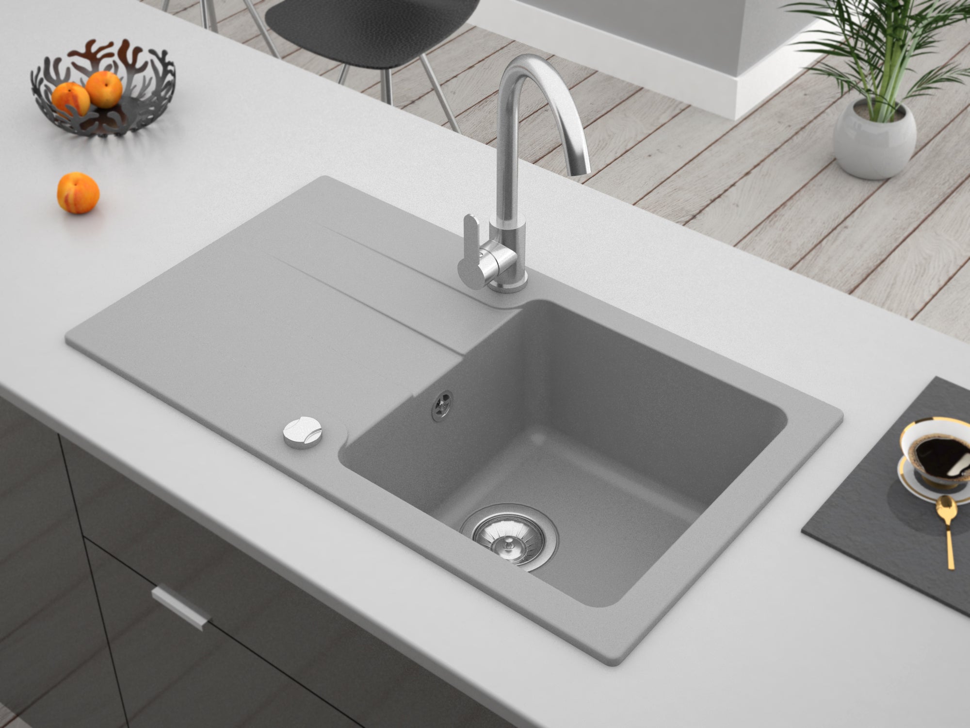 Granitspüle Coast 100 & Küchenarmatur Deco mit Siphon - Moderno