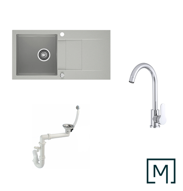 Granitspüle Cascada 40 & Küchenarmatur Deco mit Siphon - Moderno