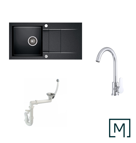 Granitspüle Cascada 40 & Küchenarmatur Deco mit Siphon - Moderno