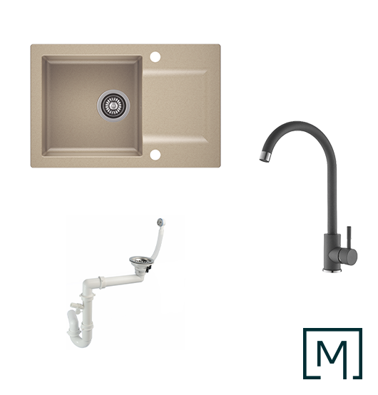 Granitspüle Coast 100 & Küchenarmatur Mona mit Siphon - Moderno