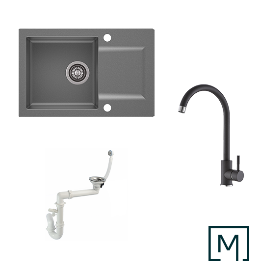 Granitspüle Coast 100 & Küchenarmatur Mona mit Siphon - Moderno