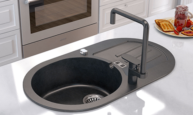 Granitspüle Coast 50 & Küchenarmatur Flex mit Siphon - Moderno