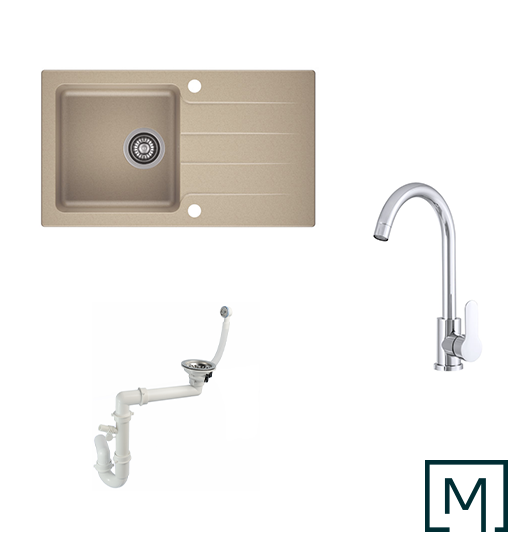 Granitspüle Lagoon 200 & Küchenarmatur Deco mit Siphon - Moderno