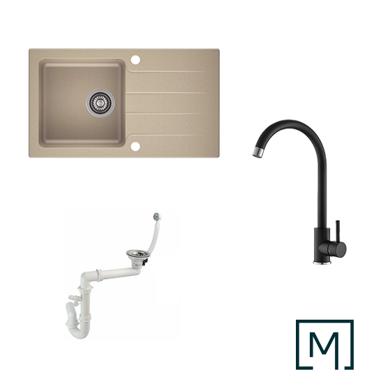 Granitspüle Lagoon 200 & Küchenarmatur Mona mit Siphon - Moderno