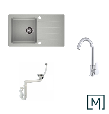 Granitspüle Lagoon 200 & Küchenarmatur Deco mit Siphon - Moderno