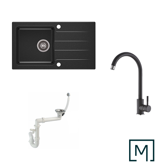 Granitspüle Lagoon 200 & Küchenarmatur Mona mit Siphon - Moderno