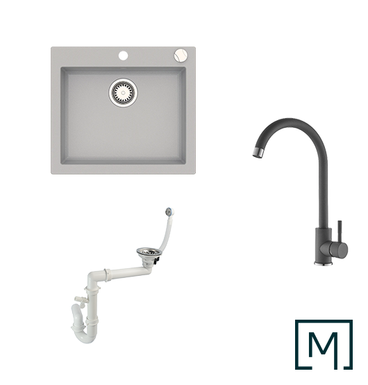Granitspüle Mojito 60 & Küchenarmatur Mona mit Siphon - Moderno
