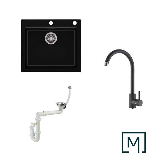 Granitspüle Mojito 60 & Küchenarmatur Mona mit Siphon - Moderno