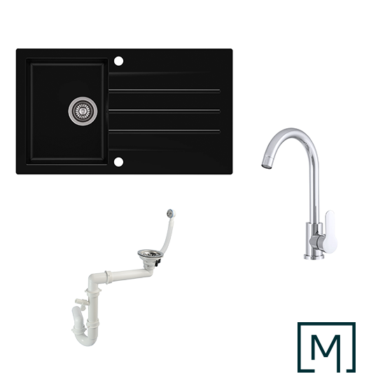 Granitspüle Mojito 100 & Küchenarmatur Deco mit Siphon - Moderno