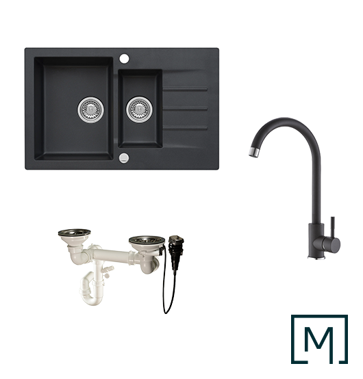 Granitspüle Mojito 120 & Küchenarmatur Mona mit Siphon - Moderno
