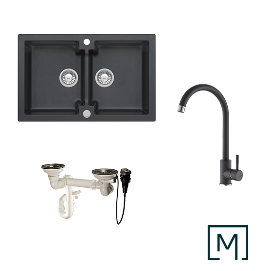 Granitspüle Mojito 160 & Küchenarmatur Mona mit Siphon - Moderno
