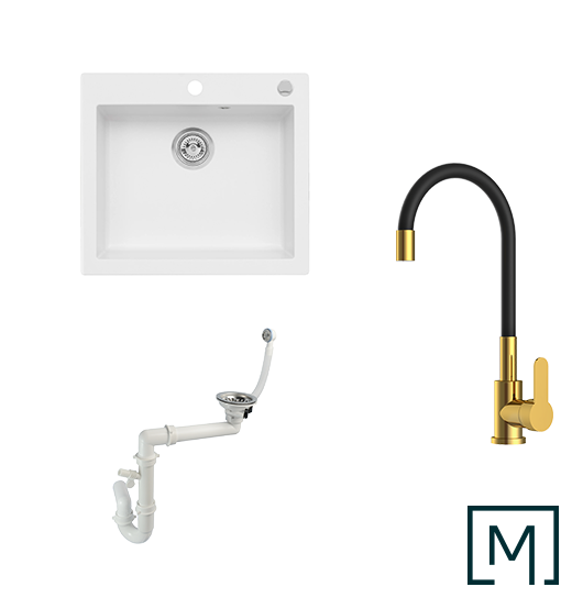 Komplettset Granitspüle Mojito 60 und Küchenarmatur Flex mit Siphon