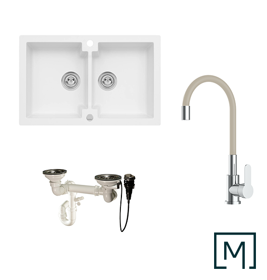 Komplettset Granitspüle Mojito 160 und Küchenarmatur Flex mit Siphon