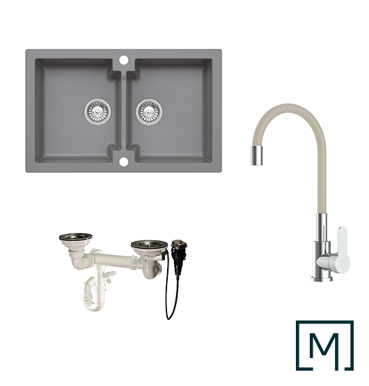 Komplettset Granitspüle Mojito 160 und Küchenarmatur Flex mit Siphon