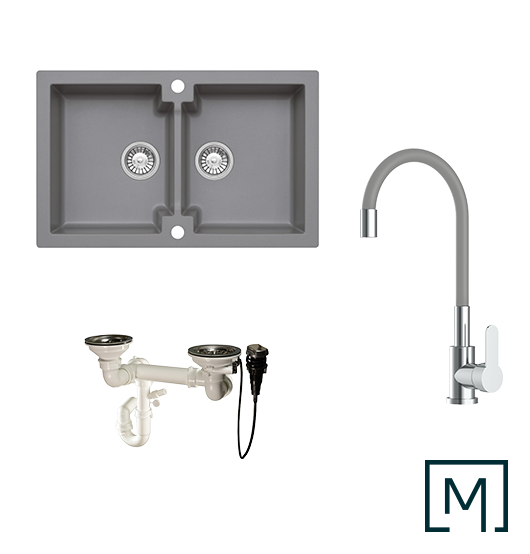 Komplettset Granitspüle Mojito 160 und Küchenarmatur Flex mit Siphon