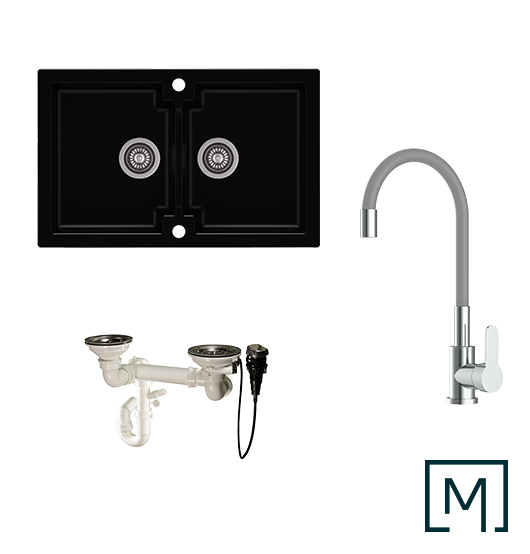 Komplettset Granitspüle Mojito 160 und Küchenarmatur Flex mit Siphon