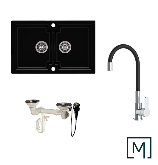 Komplettset Granitspüle Mojito 160 und Küchenarmatur Flex mit Siphon