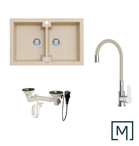 Komplettset Granitspüle Mojito 160 und Küchenarmatur Flex mit Siphon