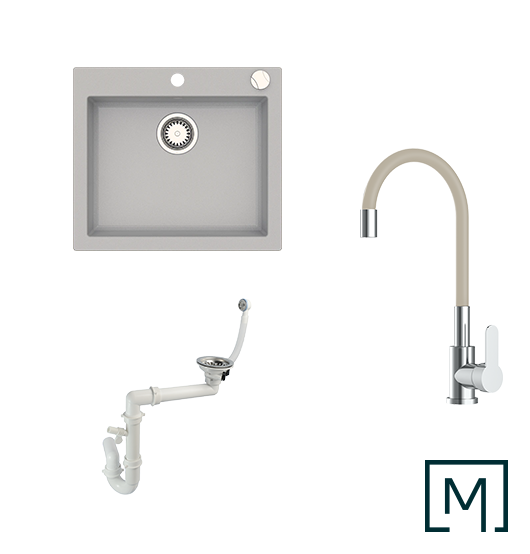 Komplettset Granitspüle Mojito 60 und Küchenarmatur Flex mit Siphon