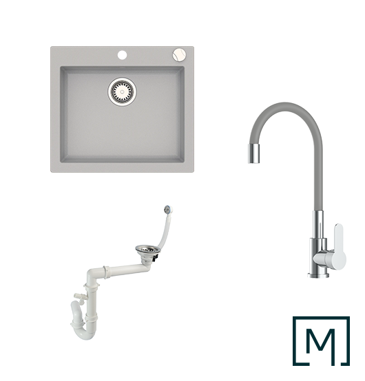 Komplettset Granitspüle Mojito 60 und Küchenarmatur Flex mit Siphon