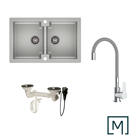 Komplettset Granitspüle Mojito 160 und Küchenarmatur Flex mit Siphon