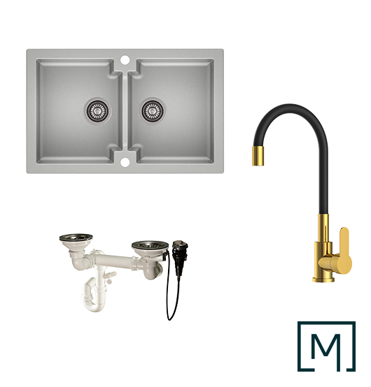 Komplettset Granitspüle Mojito 160 und Küchenarmatur Flex mit Siphon