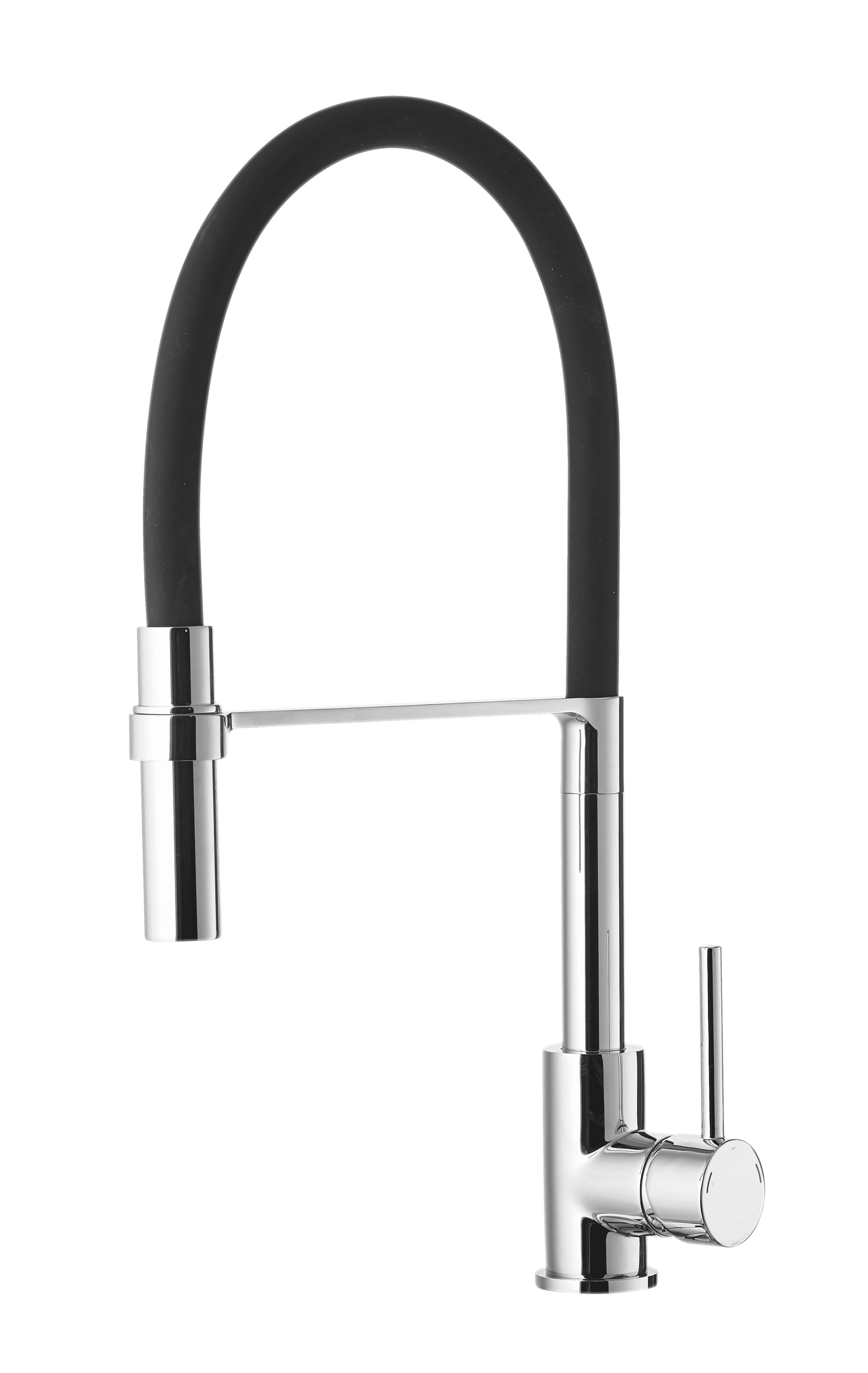 Emma Küchenarmatur in Chrom mit schwarzem Flexschlauch – farbenfrohe Revolution für moderne Küchenspülen, funktional und stilvoll.