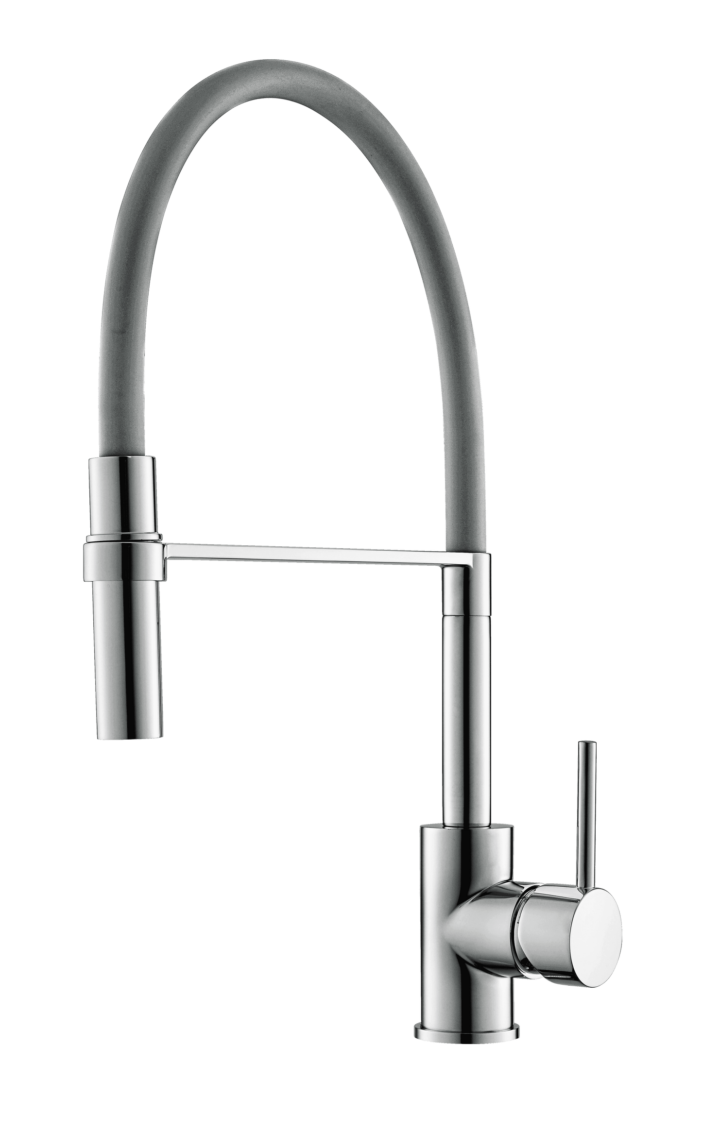 Emma Küchenarmatur in Edelstahloptik mit grauem Flexschlauch – flexible Wasserhahn-Lösung für stilvolle Küchenspülen mit Frische.