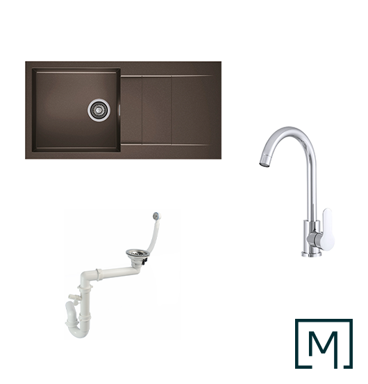 Granitspüle Cascada 40 & Küchenarmatur Deco mit Siphon - Moderno