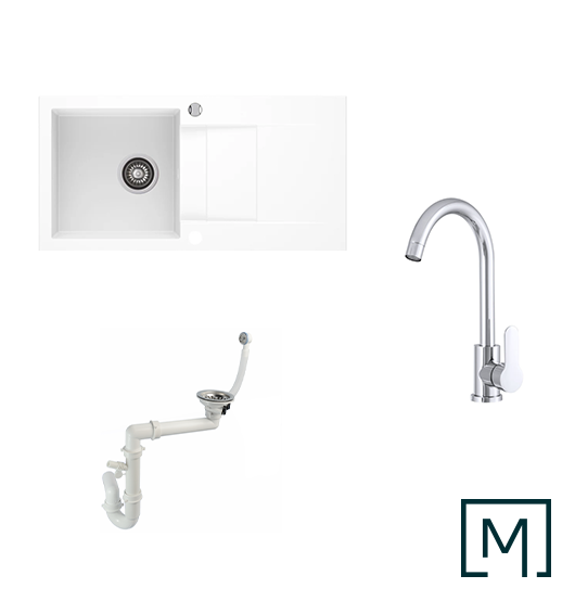 Granitspüle Cascada 40 & Küchenarmatur Deco mit Siphon - Moderno