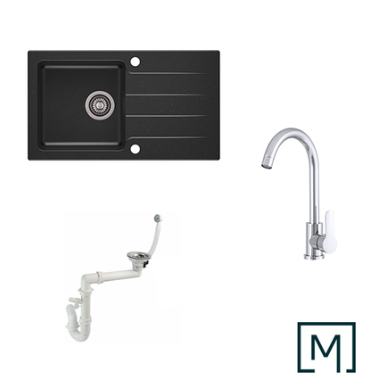 Granitspüle Lagoon 200 & Küchenarmatur Deco mit Siphon - Moderno