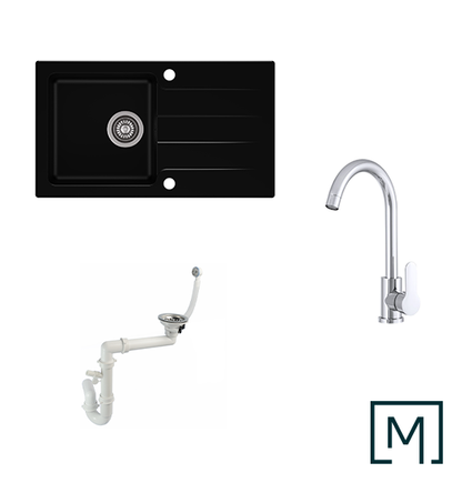 Granitspüle Lagoon 200 & Küchenarmatur Deco mit Siphon - Moderno